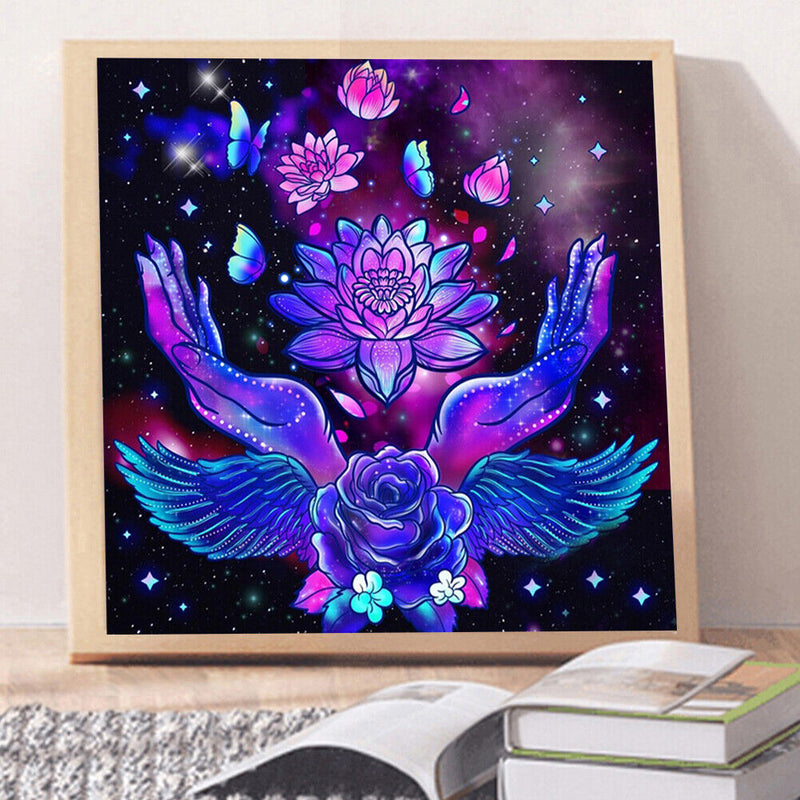 Diamond Painting 5D Full Round Drill Mosaic DIY Purple Hands Flowers Kit Artwork