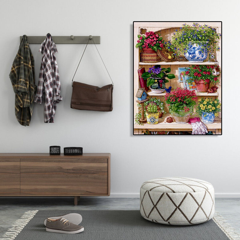 Painting By Numbers Kit DIY Flower Rack Hand Painted Canvas Oil Art Picture Gift