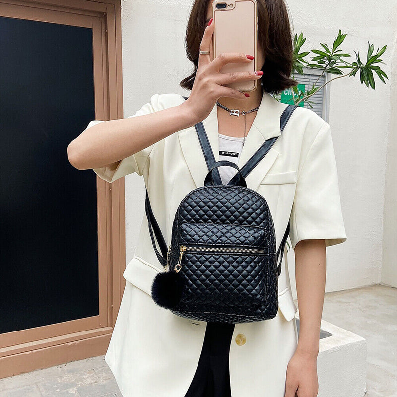 Fashion Women Lattice Pattern PU Pure Color Backpack Casual Ladies Small Handbag