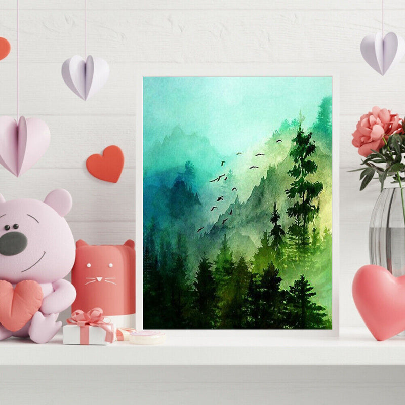 Frameless Oil Paint By Numbers Mountain Forest DIY Canvas Picture Craft Kit