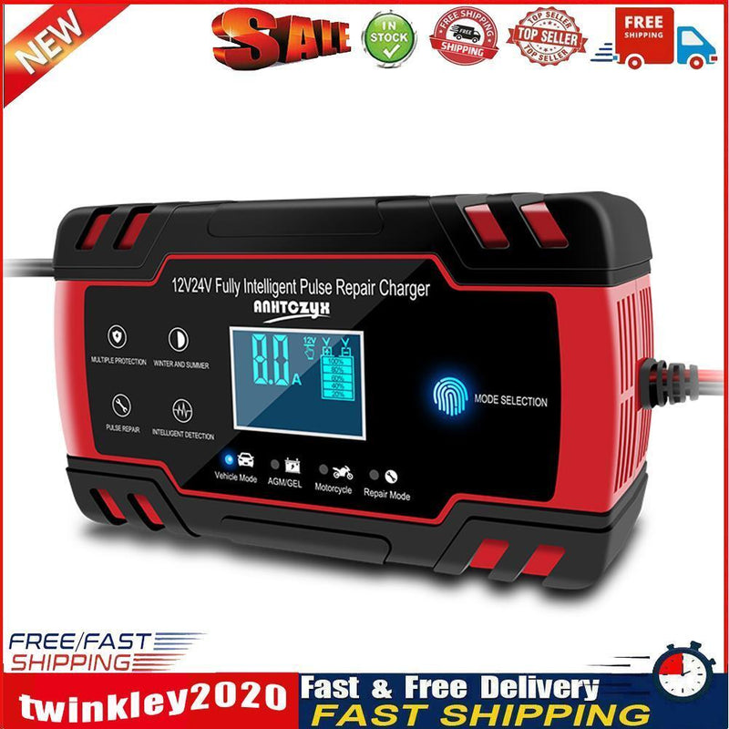 ANHTCzyx 12V/24V 8A Touch Screen Pulse Repair Car Battery Charger Red (UK) Newly