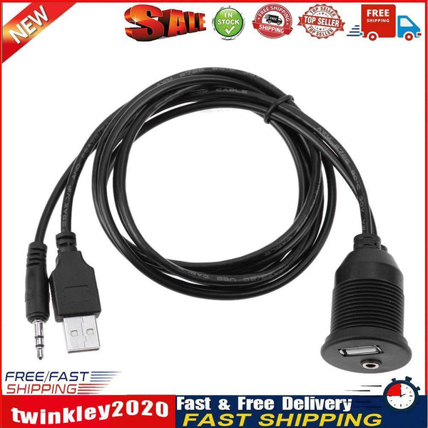 Car Dashboard Moto USB 2.0 3.5mm M/F AUX Lead Extension Cable Newly