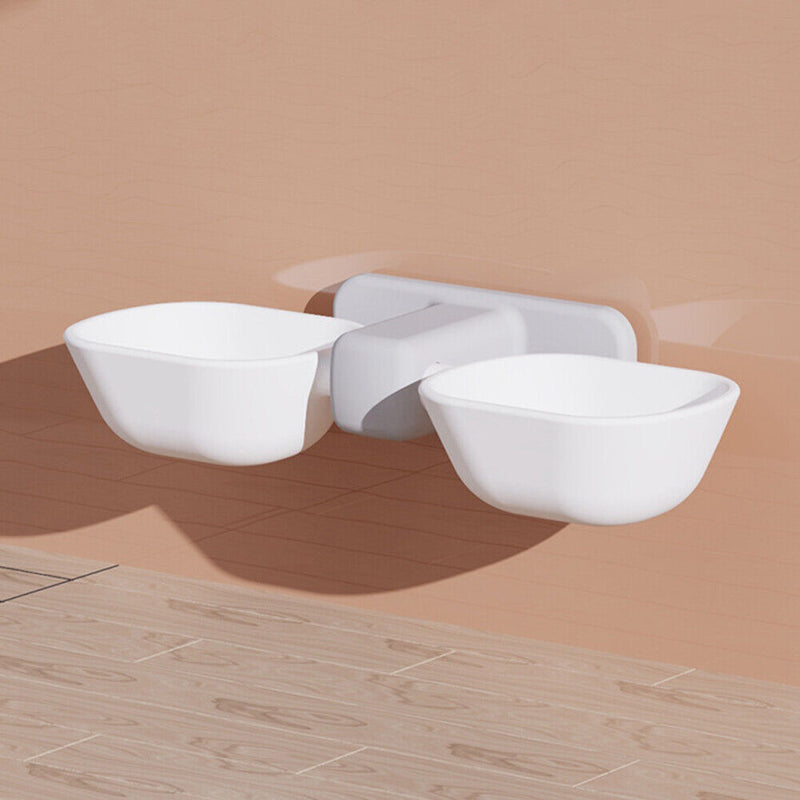 Double Pet Bowls Cats Dogs Wall Mounted Automatic Adjustable Dish Food Feeder