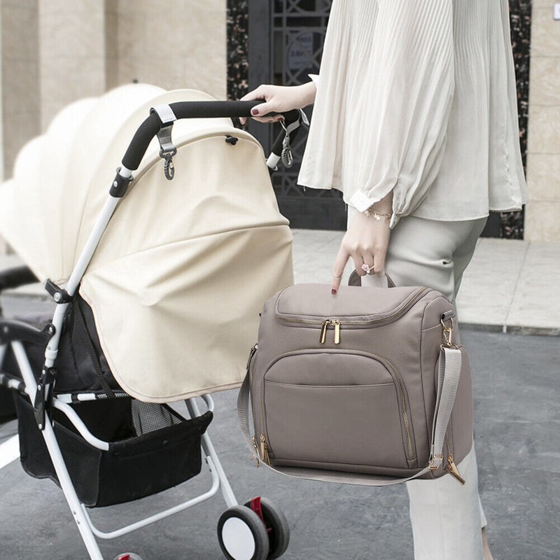 PU Large Capacity Diaper Bag Mommy Bag Backpack for Travel Totes (Grey)