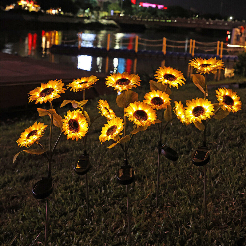 LED Solar Sunflower Shape Light Ground Plug-in Iron Lamp Path Decor (B) Newly