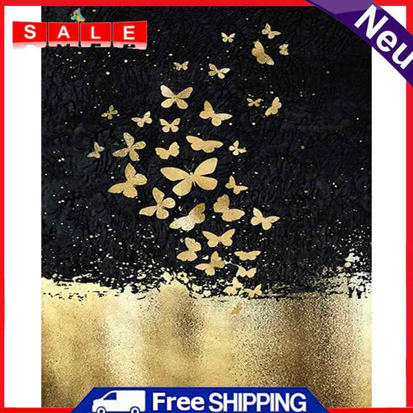Frameless Oil Paint By Numbers DIY Golden Butterfly Picture Craft Kit for Home