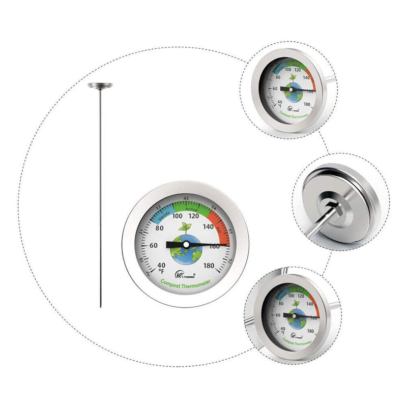 Compost Soil Tester Meter Probe Stainless Steel Thermometer Temperature Monitor