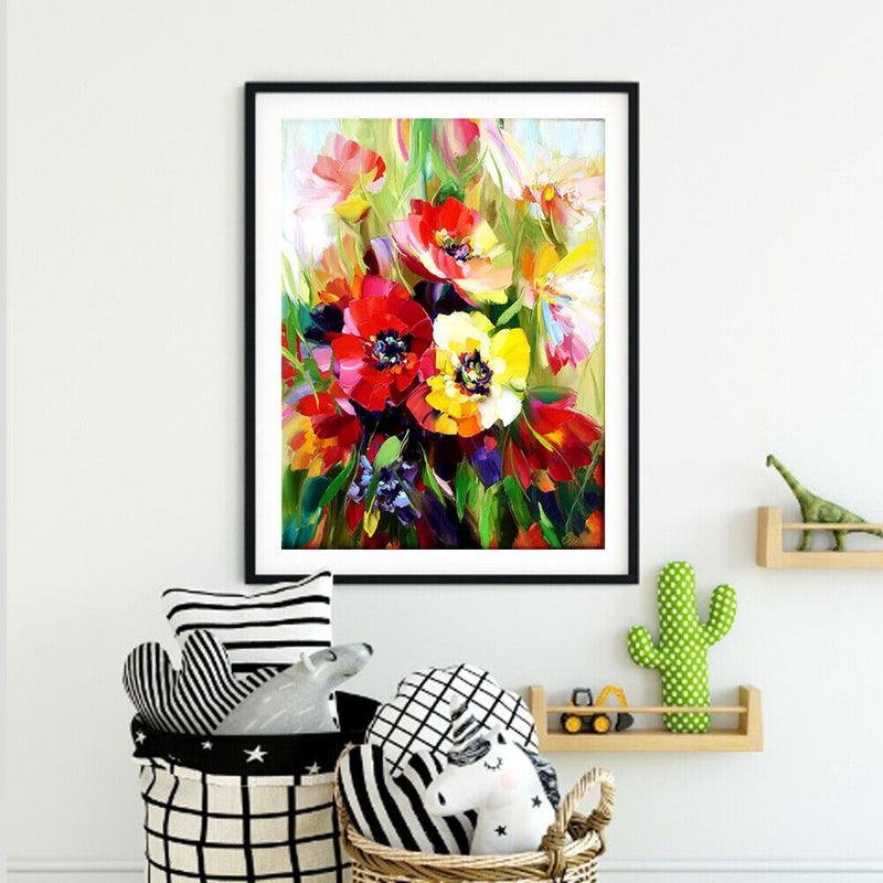 Hand Painted DIY Beautiful Flowers Oil Canvas Paint By Numbers Drawing Kit