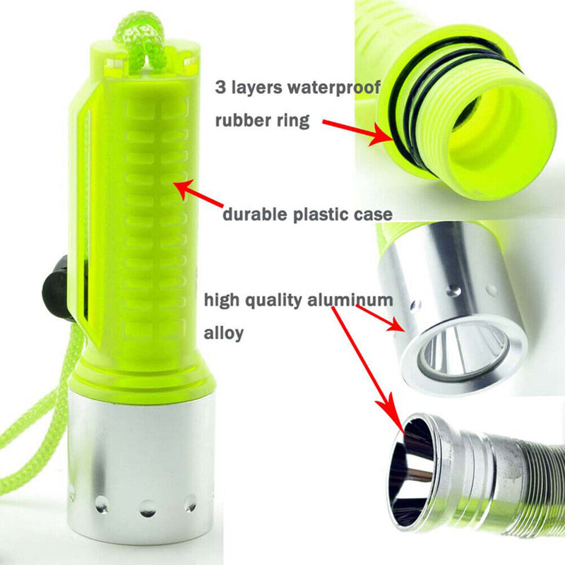 Super Bright Diving Flashlight IP68 Waterproof Outdoor Work Light with Wristb