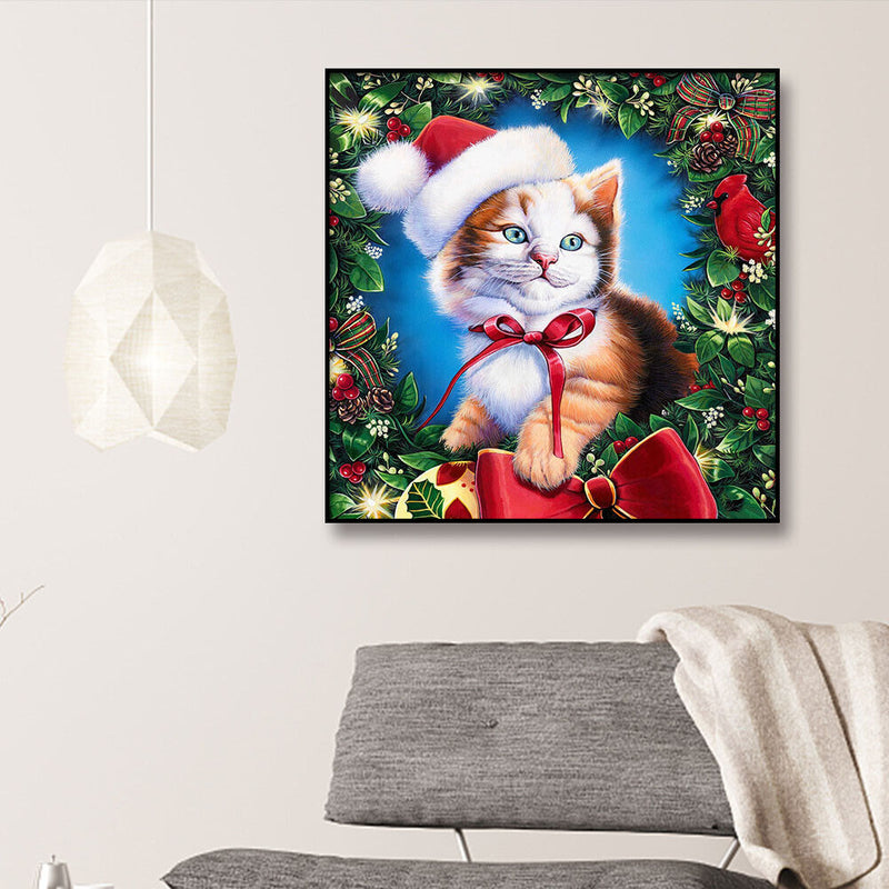 Full Drill Mosaic Diamond Painting DIY Christmas Cat 5D Art Rhinestone Picture