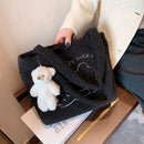 Portable Plush Shoulder Handbag Pendant Women Top-handle Bag (Black Sheep)
