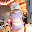 620ML Kids Water Sippy Cup with Bag Cartoon Baby Feeding Bottle (Purple) Newly