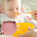 Children Dishes Baby Silicone Sucker Feeding Bowl Kids Dining Plate (Pink) Newly