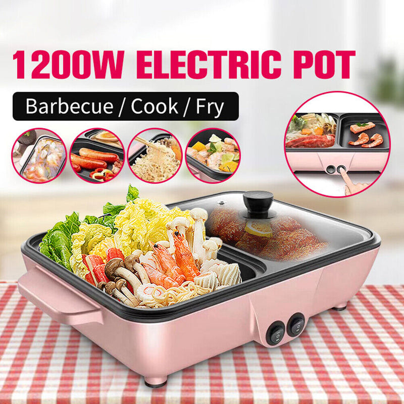 1000W 2 in 1 Non-stick Electric Barbecue Hot Pot Multi Roast Cooker (220V)