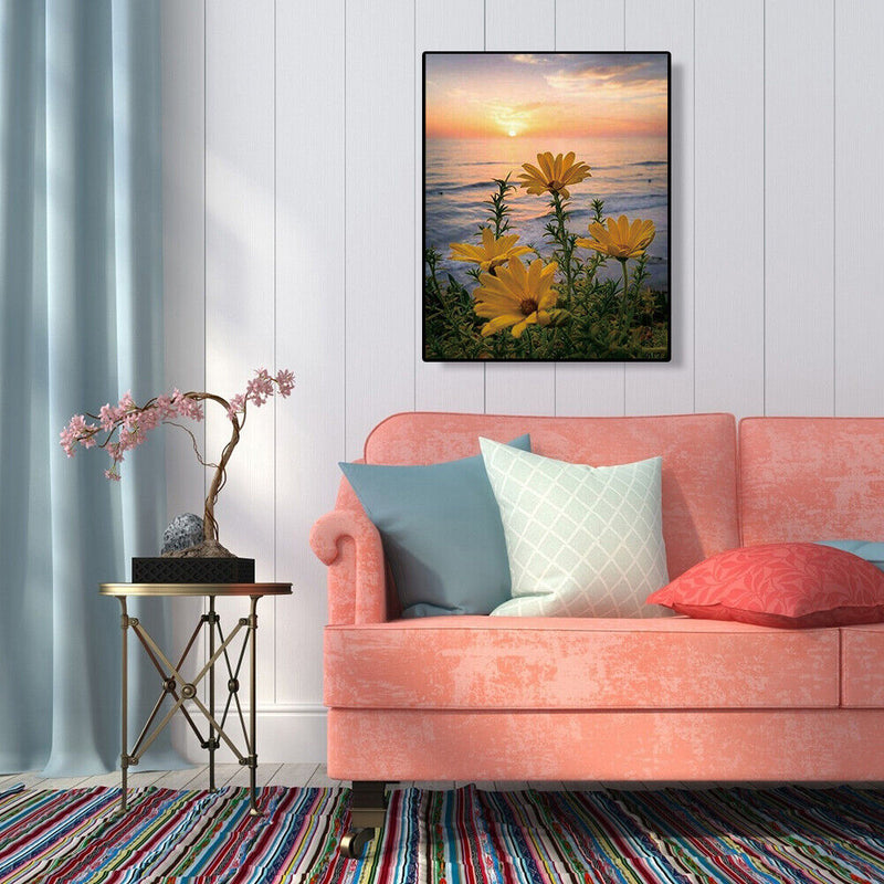 5D DIY Full Drill Diamond Painting Sunset Flowers Embroidery Craft Needlework