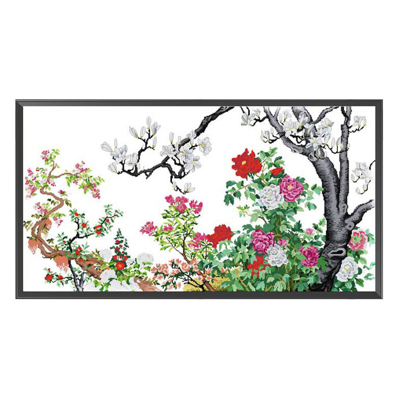 Partial Cross Stitch Flower Compete 14CT Printed Needlework Handmade Wall Art