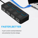 4 Port High Speed USB 2.0 Hub Multi Power Adapter for Laptop Desktop Computer