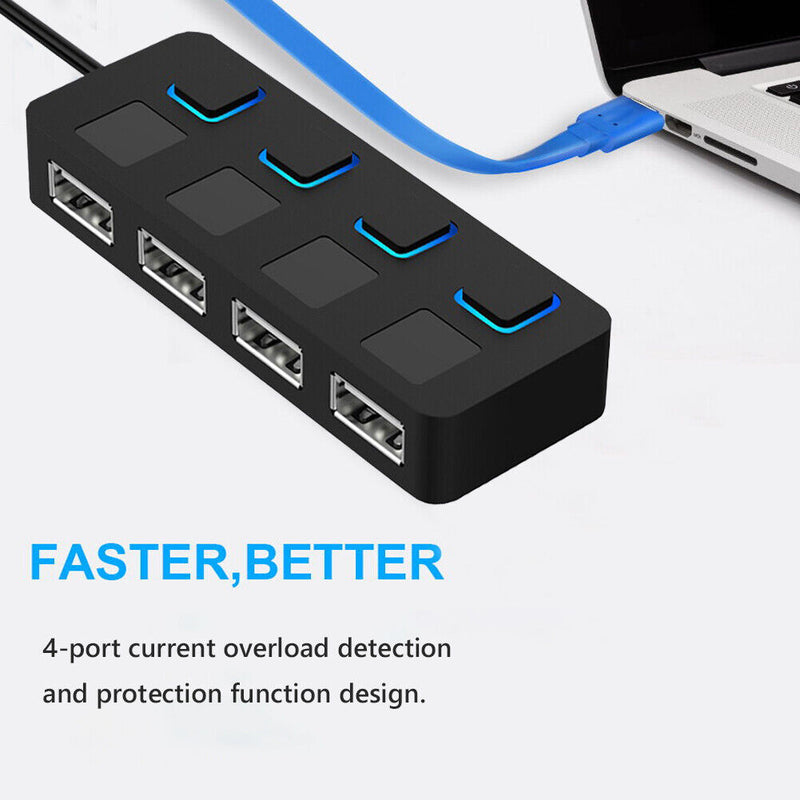 4 Port High Speed USB 2.0 Hub Multi Power Adapter for Laptop Desktop Computer