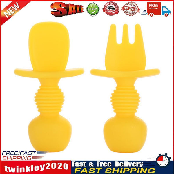Baby Silicone Training Feeding Spoon Toddlers BPA-free Tableware (Yellow) Newly