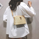 Women Straw Crossbody Bag Boho Woven PU Leather Beach Zip Shell  Shoulder Bags
