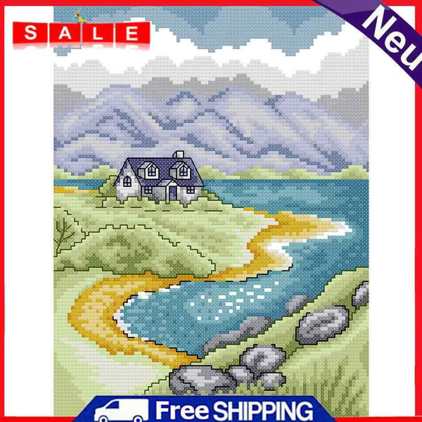 DIY Cotton Thread Highland Cottage Partial Cross Stitch Stamped Embroidery Craft