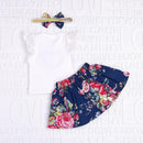 3pcs Tops Flower Print Skirts Summer Kid Girl Clothes Set Cotton Sleeveless