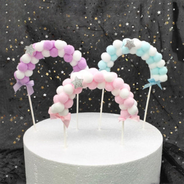 Wedding DIY Baby Shower Cloud Balloon Cake Topper Pompom Cloud Cake Flags