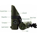 7 In1 LED Flashlight Fire Survival Whistle Camping Compass Quality E8D6