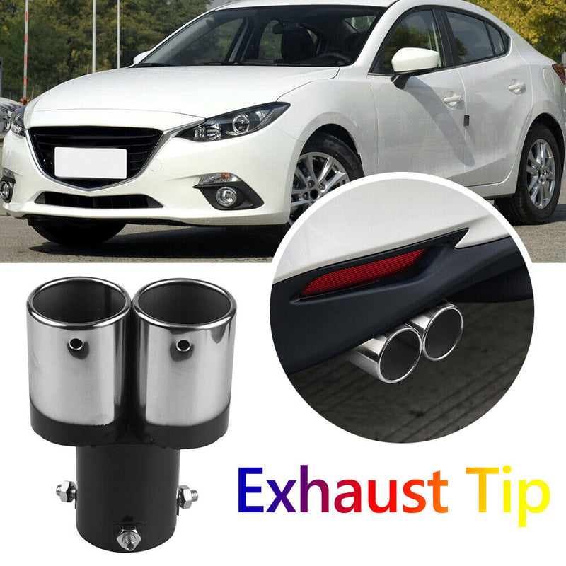 Dual Outlet Car Exhaust Tip Stainless Steel Auto Muffler Silencer Black+Sil