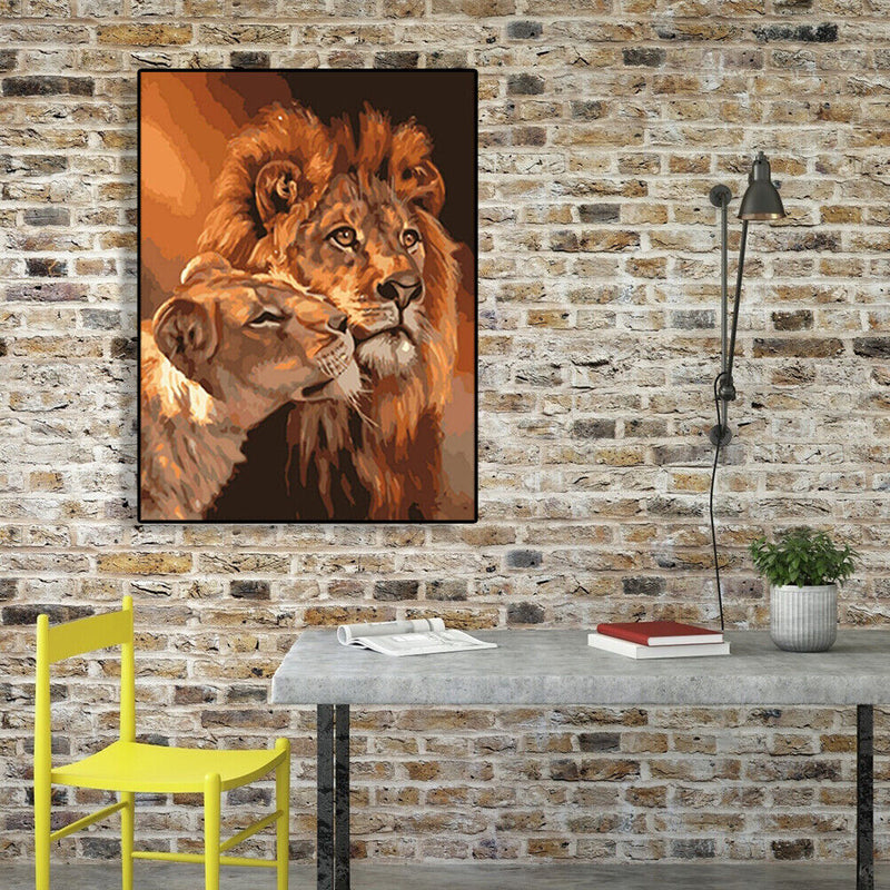 Hand Painted Artwork Frameless DIY Snuggle Lions Painting By Numbers Kit