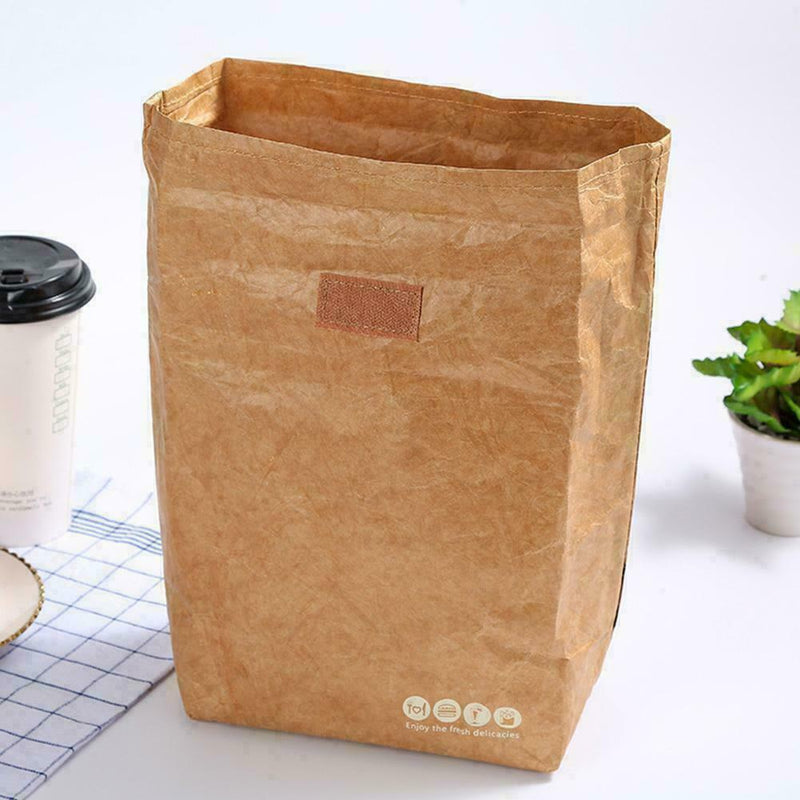 1PCS Yellow Kraft Paper Lunch Bag Reusable Durable J9H9 Insulated Thermal W6J7