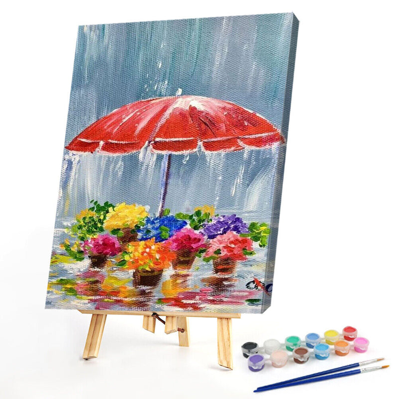 Umbrella Flower Drawing Frameless DIY Oil Paint by Number Canvas Home Decor