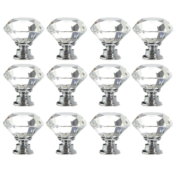 Drawer Crystal Glass Knobs Cupboard Pulls Door Knobs Diamond Shape Pull Handle