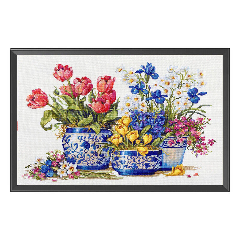 Partial Embroidery Flower Pattern Stamped Canvas 11CT DIY Cross Stitch Kits