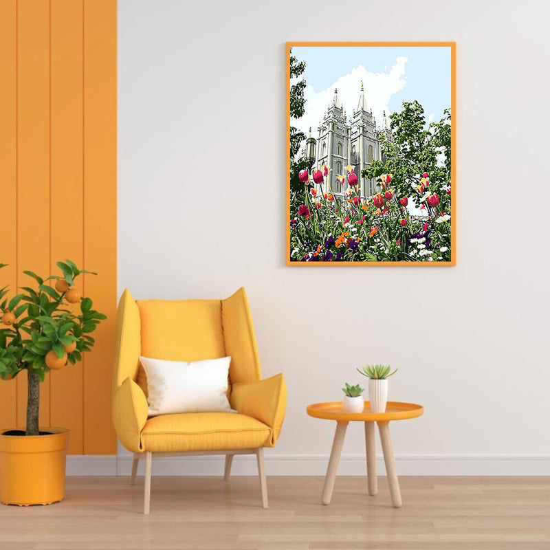 Garden Castle Oil Paint By Numbers DIY Handpainted on Canvas Wall Art Picture