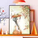 DIY Digital Oil Painting Kit Girl with Birds Abstract Acrylic Paint by Numbers