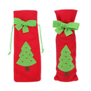 Christmas Red Wine Bottle Cover Bags with Green Bow Embroidery Pattern(Tree