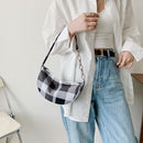 Retro Women Canvas Print Shoulder Underarm Bag Chain Saddle Handbag (Black)