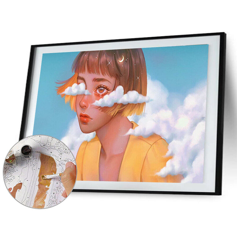 Hand Painted on Canvas DIY Cloud Girl Oil Paint By Numbers Drawing Kit Ornaments