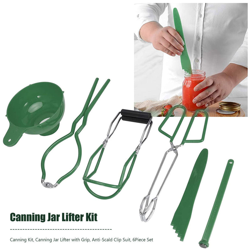 Canning Kit, Canning Jar Lifter with Grip, Anti-Scald Clip, 6pcs (Green)