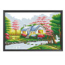 DIY Cross Stitch 11CT Stamped Print Artwork Pleasant House Canvas Kit Needlew