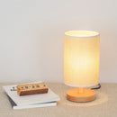 Bedside Table Lamp, Dimmable USB LED Light with Fabric Shade Wood Base (B) Newly