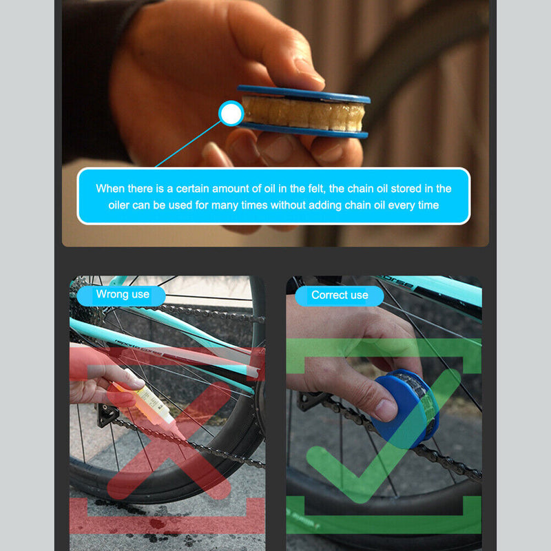 Reusable Bicycle Wool Chain Oiler Lubricator Washable Bike Chain Roller Cleaner