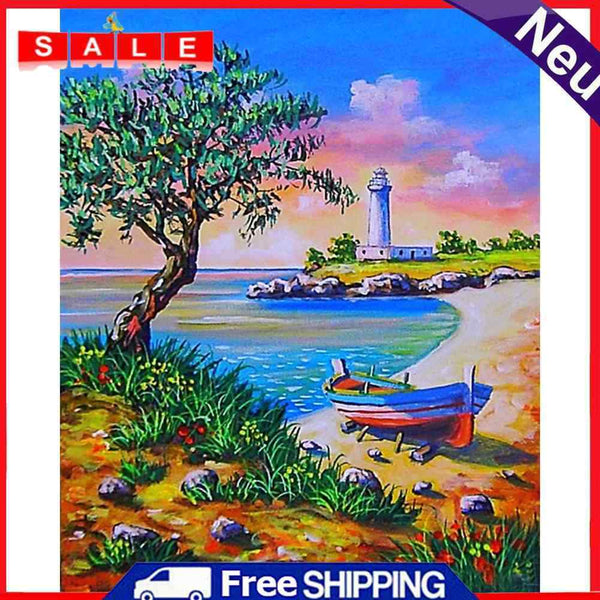 Seaside Oil Paint by Numbers Hand Painted Frameless Picture Home Art Ornament