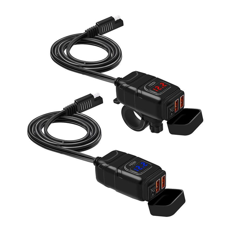 USB Charger DC12V Motorcycle Handlebar Phone Charger Dual Ports Adapter (Blue)