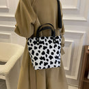 Women Soft Warm Plush Cow Pattern Handbags Female Travel Fluffy Underarm Bags