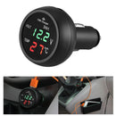 3 in 1 12/24V Car Car LED Digital Voltmeter Meter + Thermometer + USB Charging