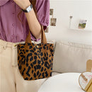 Daily Corduroy Bento Handbag Women Animal Lunch Storage Bag (Brown Leopard)