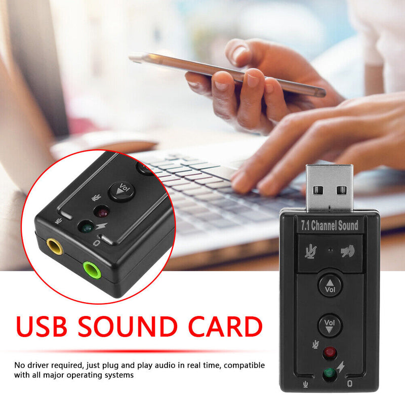7.1 Virtual USB Sound Card 3.5mm AUX Headphone Microphone External Audio Adapter