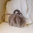 Women Plush Fur Solid Color Handbag Winter Casual Cloud Small Top Handle Bag